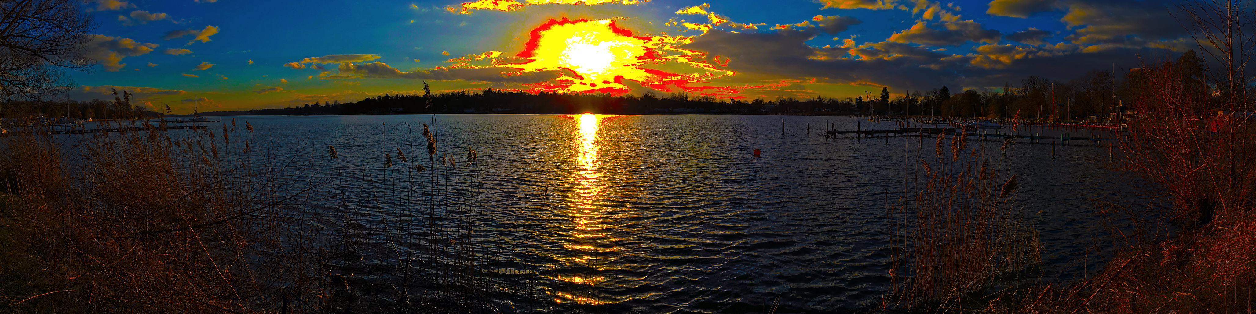 Scharfe Lanke Berlin Sonnenfeuer Sunset Panorama