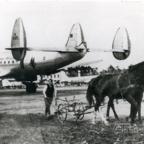 Frankfurt Flughafen – Pferdepflug auf Rollbahn – 1947 – Horse plow on runway